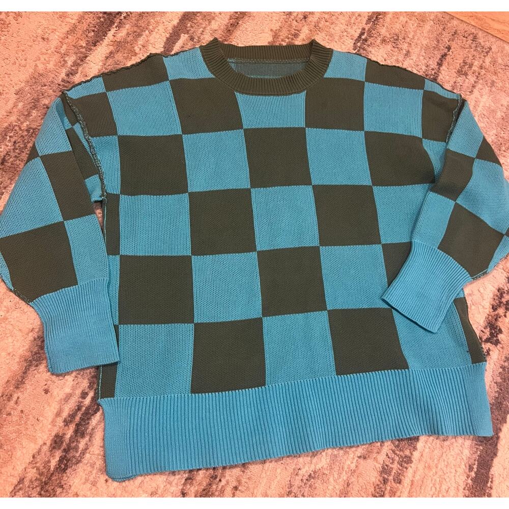 Oversized Sweater Large Checkered Print